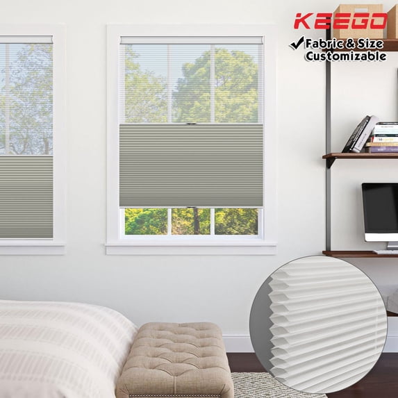 Keego Day and Night Cordless Cellular Shade Adjustable Dual Use Honeycomb Window Blinds Light Filtering Sheer and Blackout Grey 34.0"w x 32"h
