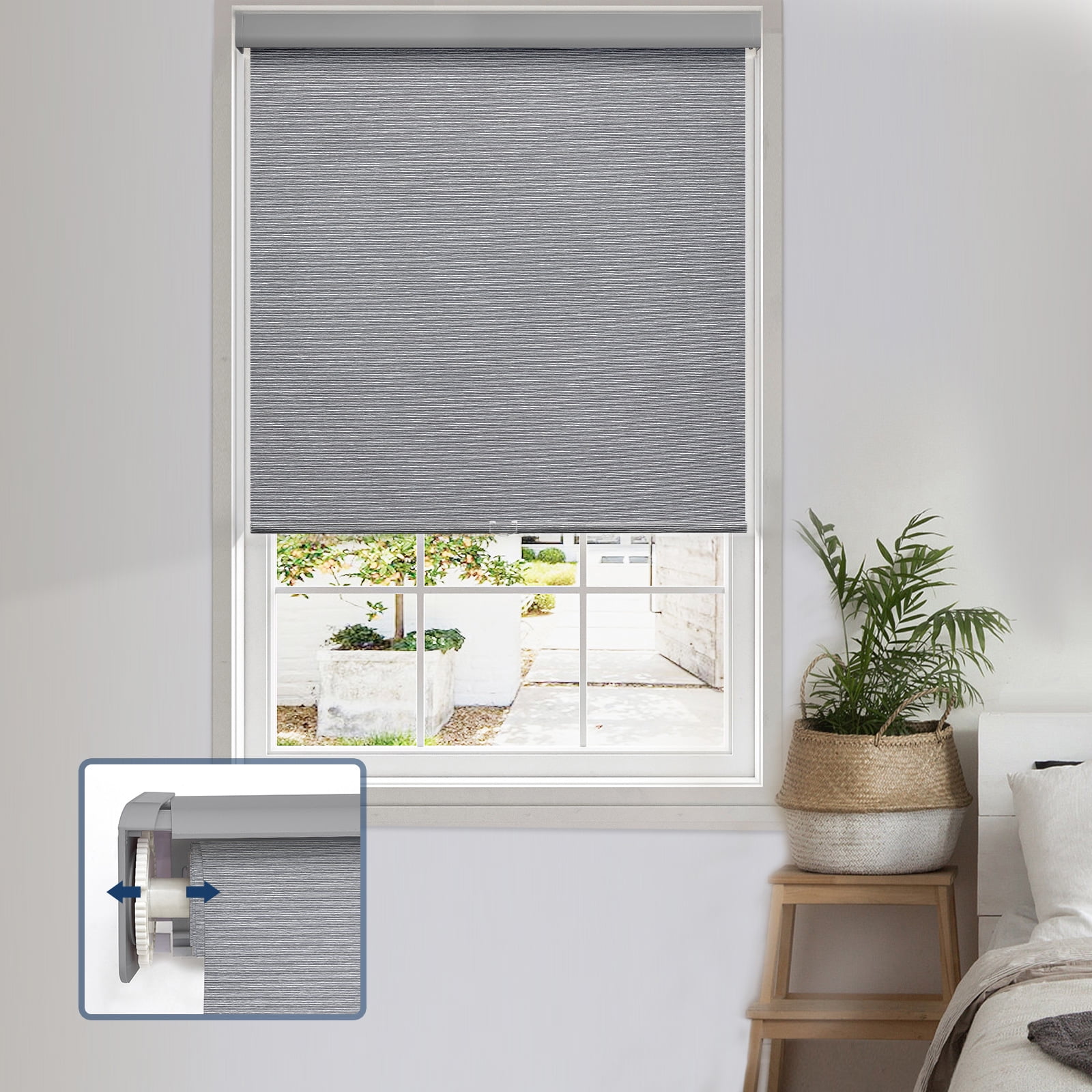 Keego No Drill Cordless Roller Shades No Tools Blinds Tension Blackout Roller Shades for Window Easy to Install Custom Size Shades (Dark Grey Blackout, 31"W x 42"H)