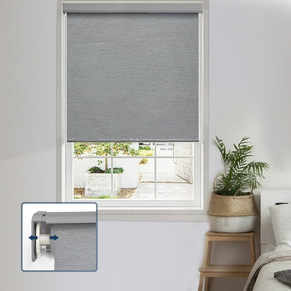 Keego No Drill Cordless Roller Shades No Tools Blinds Tension Blackout Roller Shades for Window Easy to Install Custom Size Shades (Dark Grey Blackout, 34"W x 60"H)