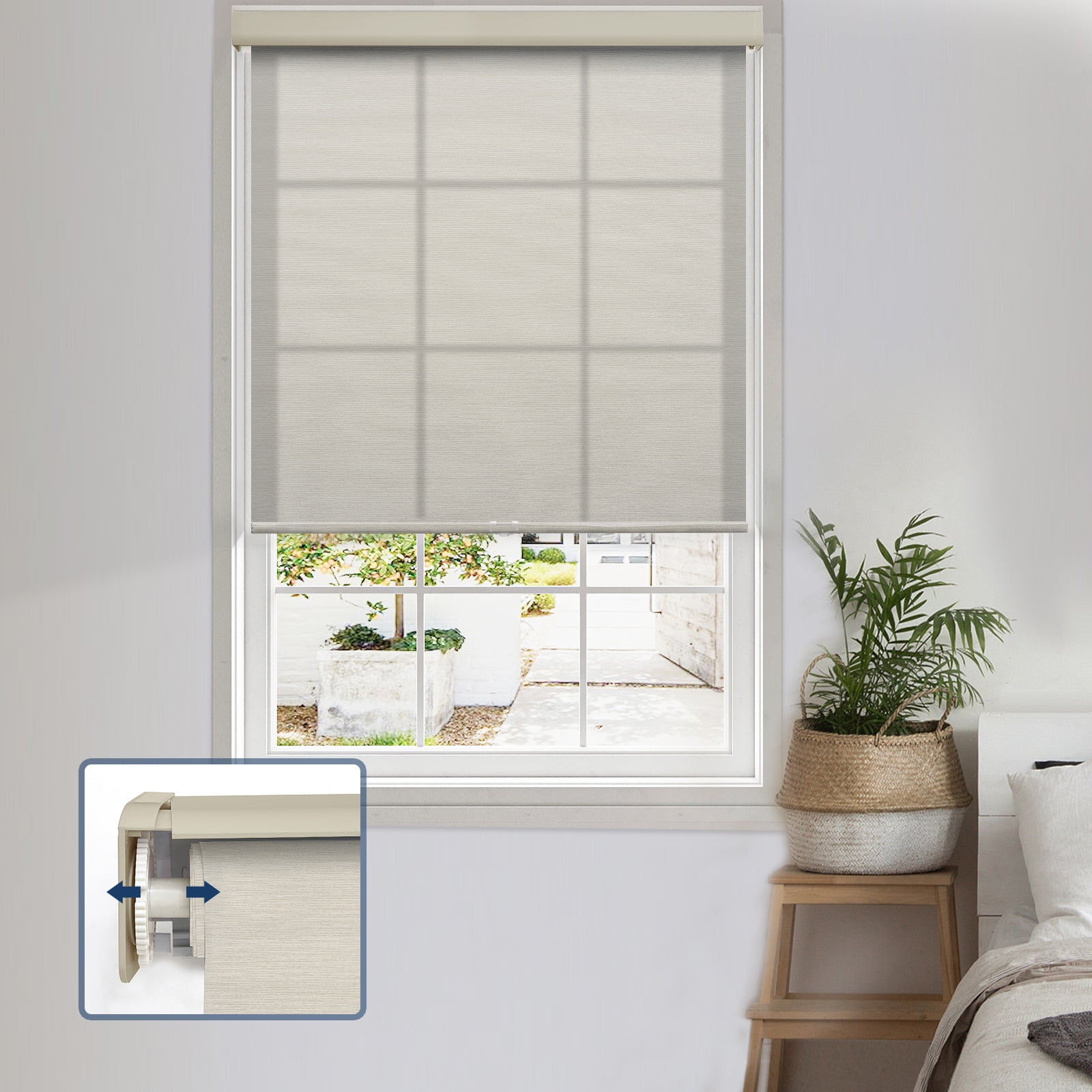 Keego No Drill Cordless Roller Shades No Tools Blinds Tension Light Filtering Roller Shades for Window Easy to Install Custom Size Shades (Beige 32"W x 60"H)