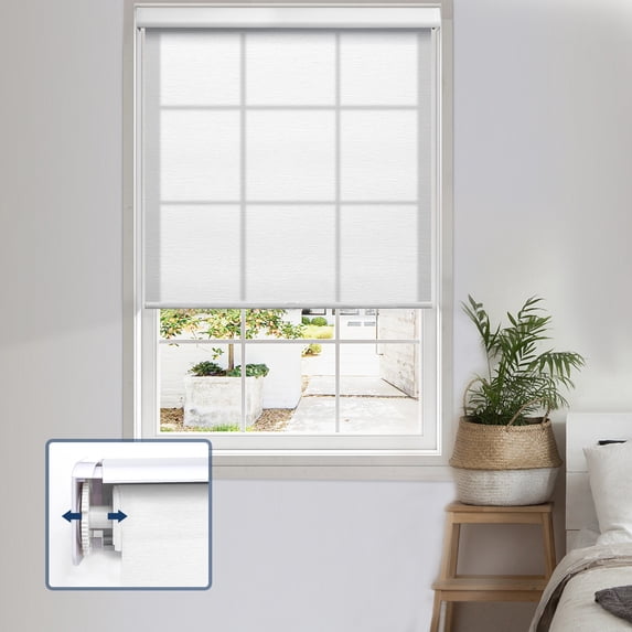 Keego No Drill Cordless Roller Shades No Tools Blinds Tension Light Filtering Roller Shades for Window Easy to Install Custom Size Shades (White 24"W x 42"H)