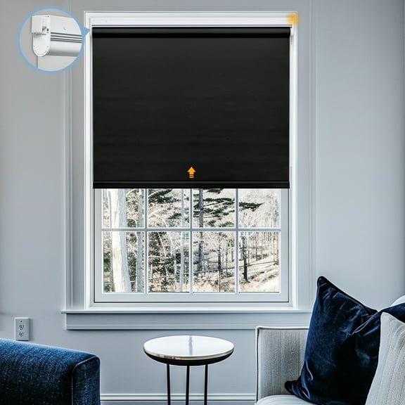 Keego No Drill Motorized Blinds, Smart Blinds for Windows Work with Voice Assistant, Custom Automatic Blinds with Pull-Rod Trigger Motorized Roller Shades - Black (Blackout), 20.5"W x 60"H