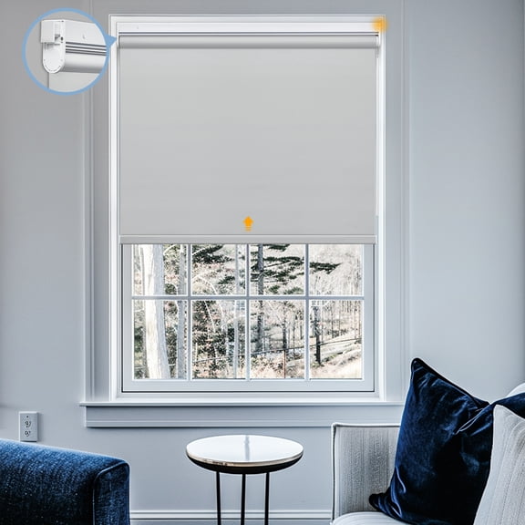 Keego No Drill Motorized Blinds, Smart Blinds for Windows Work with Voice Assistant, Custom Automatic Blinds with Pull-Rod Trigger Motorized Roller Shades - White (Blackout), 20"W x 48"H