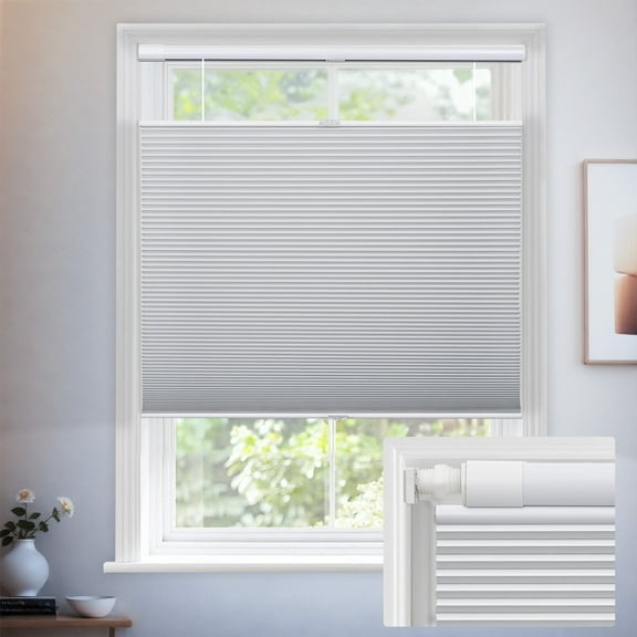 Keego No Drill Top Down Bottom Up Cellular Shades for Windows Blackout Cordless Blind Window Shades No Tool Honeycomb Blinds Shades for Home, Easy To Install, White, 32"W x 64"H