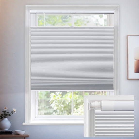 Keego No Drill Top Down Bottom Up Cellular Shades for Windows Blackout Cordless Blind Window Shades No Tool Honeycomb Blinds Shades for Home, Easy To Install, White, 43.5"W x 64"H