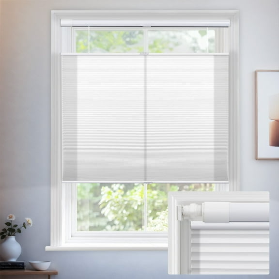 Keego No Drill Top Down Bottom Up Cellular Shades for Windows Light Filtering Cordless Blind Window Shades No Tool Honeycomb Blinds Shades for Home, Easy To Install, White, 41.25"W x 56"H