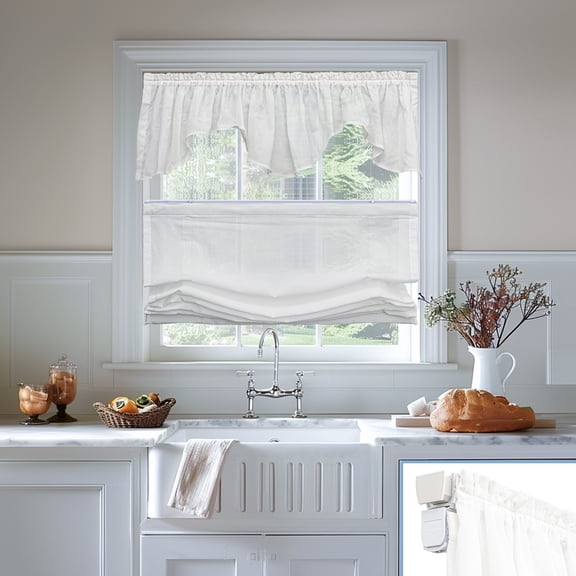 Keego No Drill Top Down Bottom Up Roman Shades for Windows Shades Light Filtering Cordless Roman Shades, Sheer Roman Window Blinds for Home (White, 27"W x 36"H)