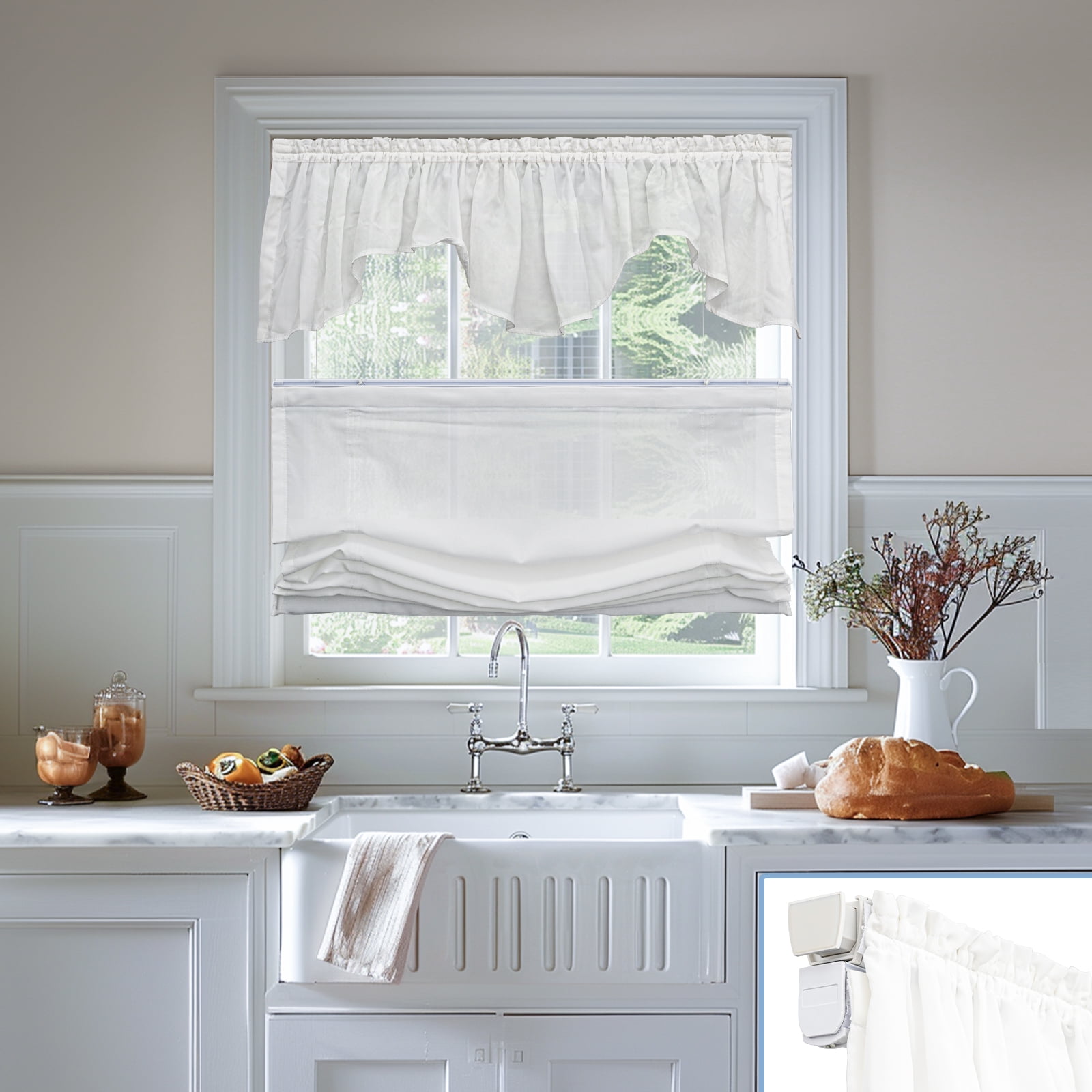 Keego No Drill Top Down Bottom Up Roman Shades for Windows Shades Light Filtering Cordless Roman Shades, Sheer Roman Window Blinds for Home (White, 48"W x 48"H)