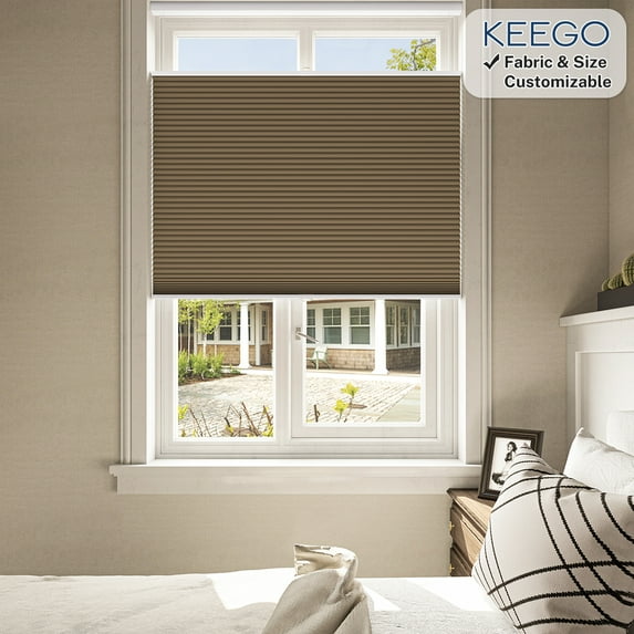 Keego Free Moving Cordless Cellular Shades Top Down Bottom Up Window Curtains Size and Color Customizable for Home Bedroom Kitchen Office Living Room Decor Brown 100% Blackout 47"w x 48"h