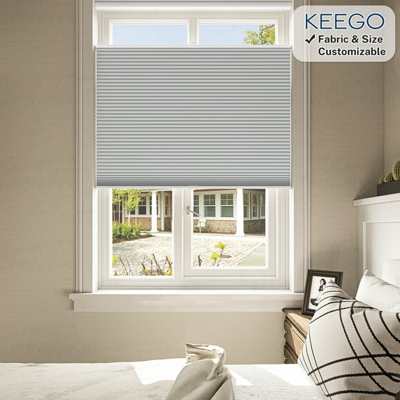 Keego Free Moving Cordless Cellular Shades Top Down Bottom Up Window Curtains Size and Color Customizable for Home Bedroom Kitchen Office Living Room Decor Gray 100% Blackout 45"w x 56"h