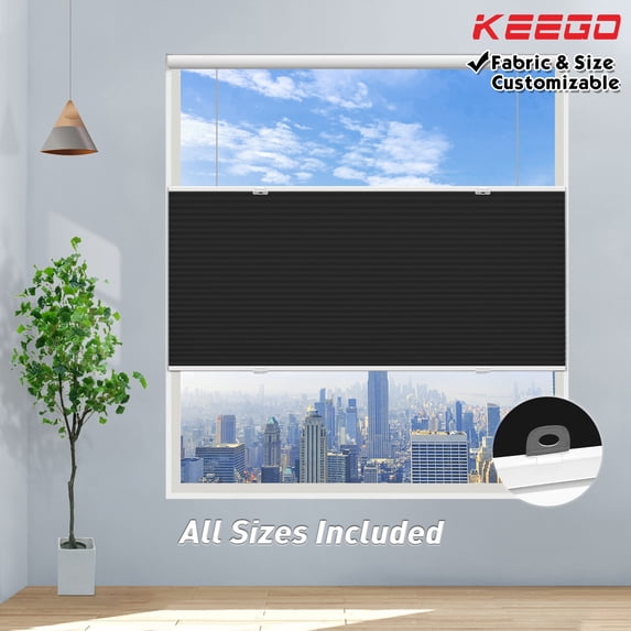Keego Free Moving Cordless Cellular Shades Window Blinds Size and Color Customizable Black 100% Blackout 44"w x 36"h