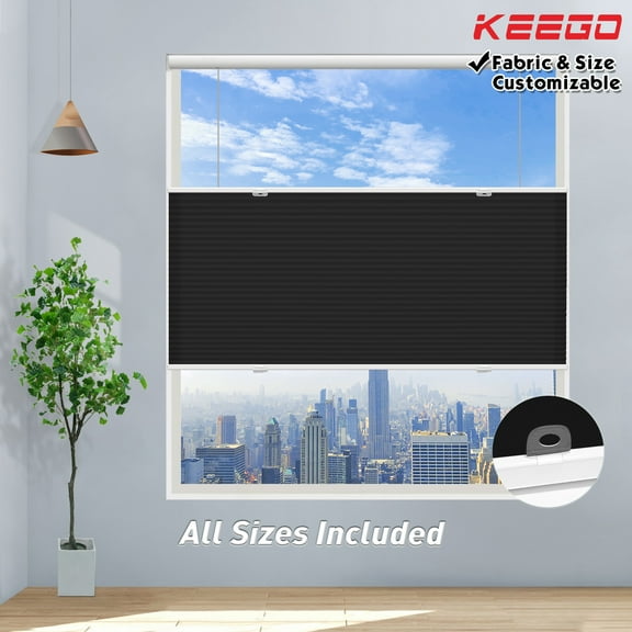 Keego Free Moving Cordless Cellular Shades Window Blinds Size and Color Customizable Black 100% Semi Blackout 23"w x 52"h