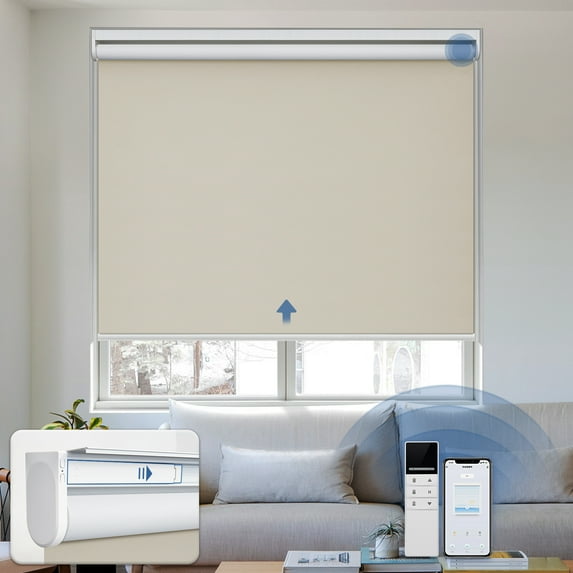 Keego Motorized Blinds with Remote Control Rechargeable Battery Automatic Window Shades Smart Blackout Roller Shades for Home Office Hotel Beige 69"W X 80"H