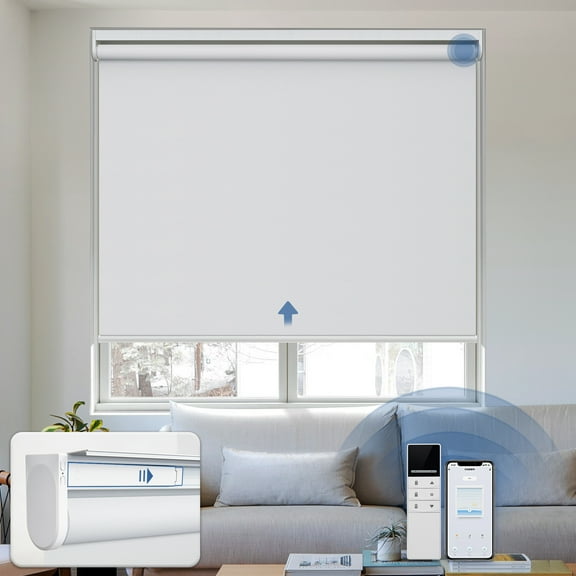 Keego Motorized Blinds with Remote Control Rechargeable Battery Automatic Window Shades Smart Blackout Roller Shades for Home Office Hotel White 22"W X 36"H