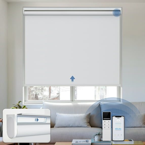 Keego Motorized Blinds with Remote Control Rechargeable Battery Automatic Window Shades Smart Blackout Roller Shades for Home Office Hotel White 34"W X 54"H