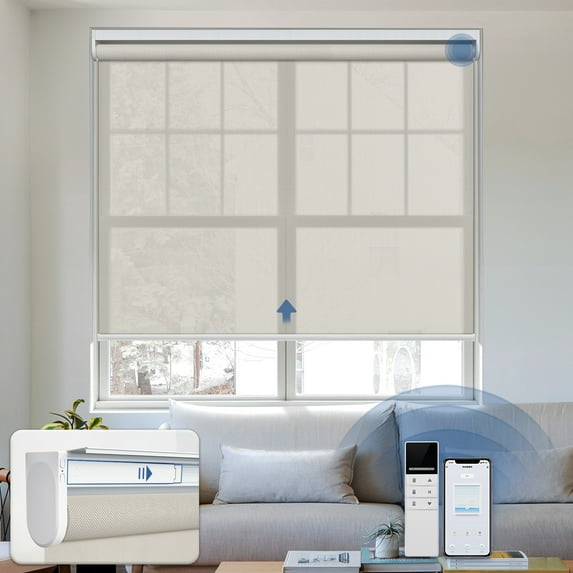 Keego Motorized Blinds with Remote Control Rechargeable Battery Automatic Window Shades Smart Light Filtering Roller Shades for Home Office Hotel Beige 54"W X 54"H
