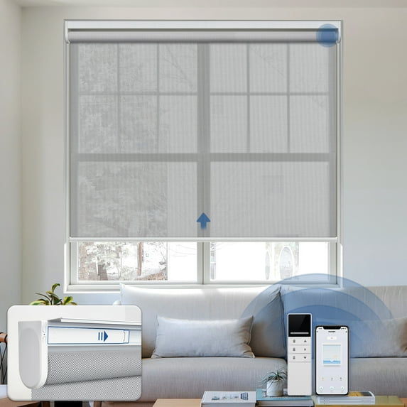 Keego Motorized Blinds with Remote Control Rechargeable Battery Automatic Window Shades Smart Light Filtering Roller Shades for Home Office Hotel Grey 32"W X 48"H