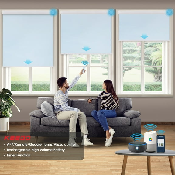 Keego Motorized Shade Remote Control App Control Voice Control Silent Rechargeable Blackout Roller Blinds Auto Window Blinds Pale Turquoise,45.0"w x 36"h