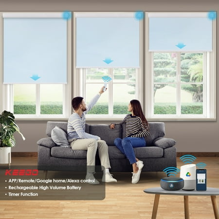 Keego Motorized Shade Remote Control App Control Voice Control Silent Rechargeable Blackout Roller Blinds Auto Window Blinds Pale Turquoise,61.5"w x 86"h