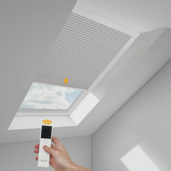 Keego Motorized Skylight Cellular Shades Blinds Efficient Systems Intelligent Control Remote Controls Smart Skylight Shades - Gray (Blackout), 48"W x 48"H