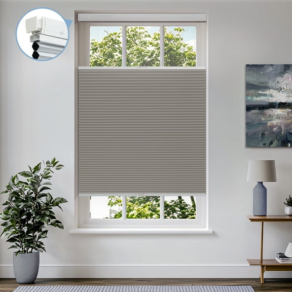 Keego New Upgraded No Drill Cellular Shades Top Down Bottom Up Honeycomb Blinds Cordless Window Blinds Easy to Install Cellular Shade for Windows, Blackout - Gray, 29"W x 64"H