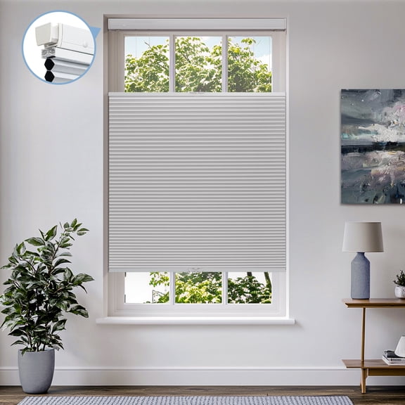 Keego New Upgraded No Drill Cellular Shades Top Down Bottom Up Honeycomb Blinds Cordless Window Blinds Easy to Install Cellular Shade for Windows, Blackout - White, 59"W x 40"H