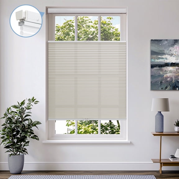 Keego New Upgraded No Drill Cellular Shades Top Down Bottom Up Honeycomb Blinds Cordless Window Blinds Easy to Install Cellular Shade for Windows, Light Filtering - Fog, 55"W x 40"H