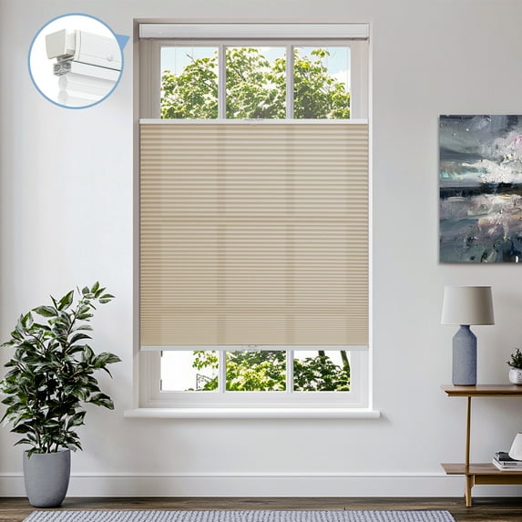 Keego New Upgraded No Drill Cellular Shades Top Down Bottom Up Honeycomb Blinds Cordless Window Blinds Easy to Install Cellular Shade for Windows, Light Filtering - Sand, 34"W x 70"H