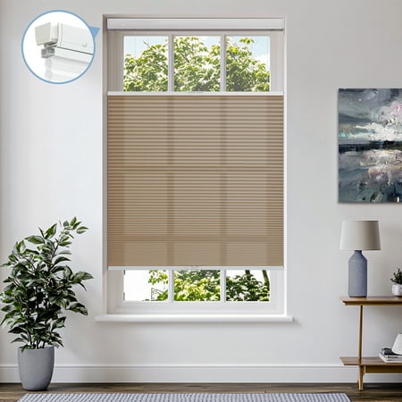 Keego New Upgraded No Drill Cellular Shades Top Down Bottom Up Honeycomb Blinds Cordless Window Blinds Easy to Install Cellular Shade for Windows, Light Filtering - Tan, 24"W x 40"H