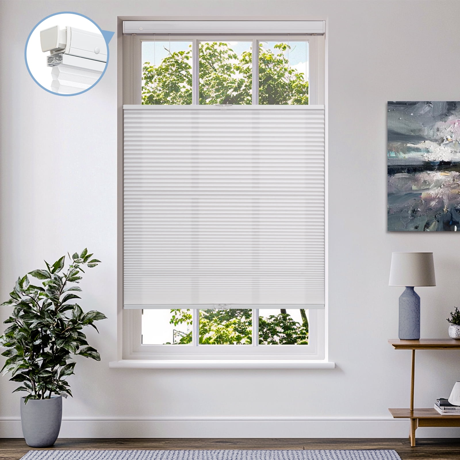 Keego New Upgraded No Drill Cellular Shades Top Down Bottom Up Honeycomb Blinds Cordless Window Blinds Easy to Install Cellular Shade for Windows, Light Filtering - White, 34"W x 40"H