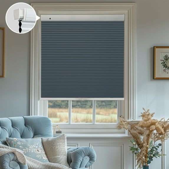 Keego New Upgraded No Drill Cordless Cellular Shades Blackout Honeycomb Blinds Easy Installation Heat Insulating Noise Reducing Window Shades, Blackout - SteelBlue, 51"W x 48"H