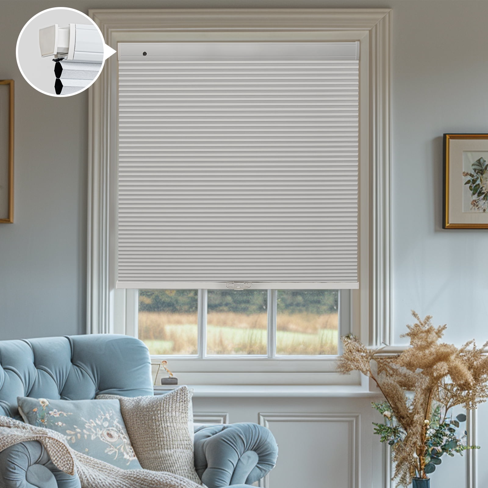 Keego New Upgraded No Drill Cordless Cellular Shades Blackout Honeycomb Blinds Easy Installation Heat Insulating Noise Reducing Window Shades, Blackout - White, 29"W x 72"H