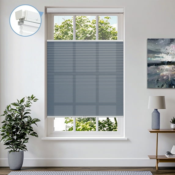 Keego New Upgraded No Drill Cellular Shades Top Down Bottom Up Honeycomb Blinds Cordless Window Blinds Easy to Install Cellular Shade for Windows, Light Filtering - SlateBlue, 24"W x 70"H