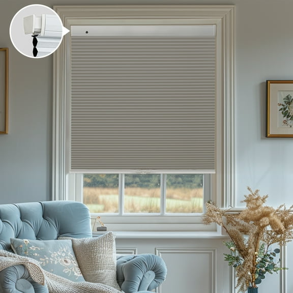Keego New Upgraded No Drill Cordless Cellular Shades Blackout Honeycomb Blinds Easy Installation Heat Insulating Noise Reducing Window Shades, Blackout - Gray, 35"W x 64"H