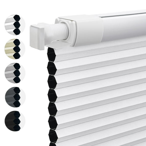 Keego No Drill Cordless Blind for Windows Blackout Cellular Window Shades No Tool Honeycomb Blinds Shades for Home, Easy To Install, White, 43.25"W x 36"H