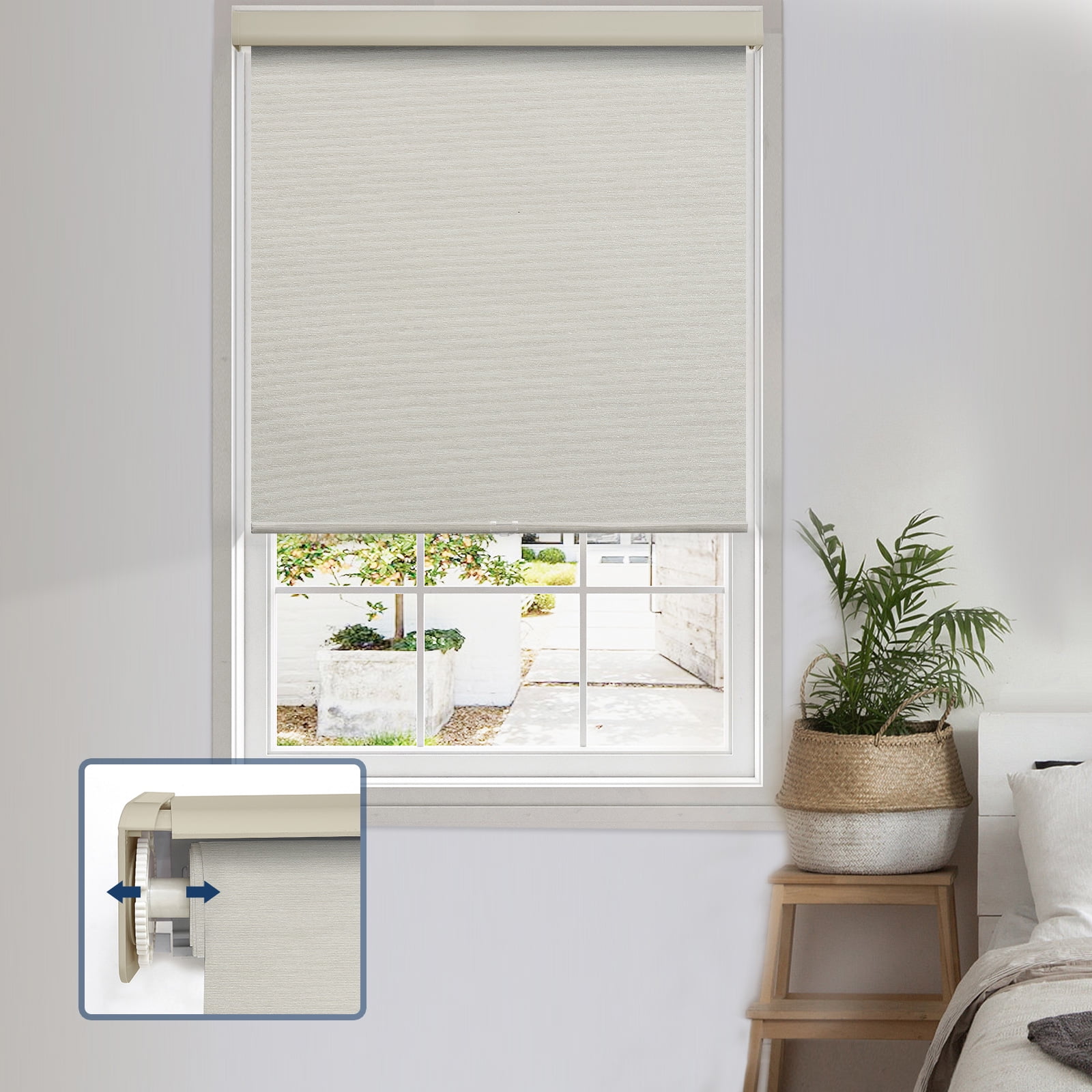 Keego No Drill Cordless Roller Shades No Tools Blinds Tension Blackout Roller Shades for Window Easy to Install Custom Size Shades (Beige Blackout, 38"W x 60"H)