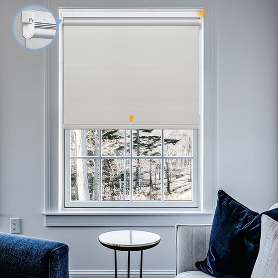 Keego No Drill Motorized Blinds, Smart Blinds for Windows Work with Voice Assistant, Custom Automatic Blinds with Pull-Rod Trigger Motorized Roller Shades - Beige (Blackout), 21"W x 72"H
