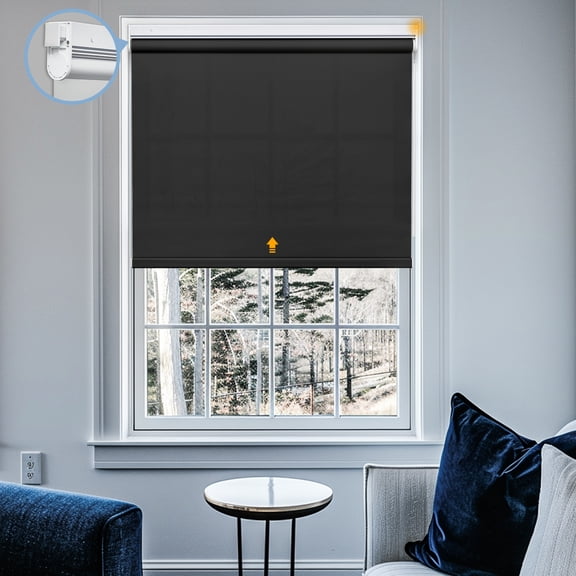 Keego No Drill Motorized Blinds, Smart Blinds for Windows Work with Voice Assistant, Custom Automatic Blinds with Pull-Rod Trigger Motorized Roller Shades - Charcoal (Filtering), 44.5"W x 60"H