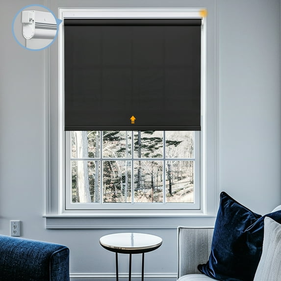 Keego No Drill Motorized Blinds, Smart Blinds for Windows Work with Voice Assistant, Custom Automatic Blinds with Pull-Rod Trigger Motorized Roller Shades - Charcoal (Filtering), 50"W x 72"H