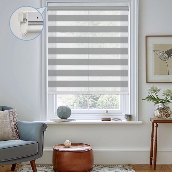 Keego No Tools No Drill Cordless Zebra Roller Blinds Light Filtering Dual Layer Roller Shades Privacy Zebra Windows Shades Zebra Blinds for Windows - DimGray, 23"W x 56"H