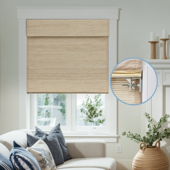 Keego No Drill No Tools Roman Shades for Windows Cordless Blackout Roman Window Shades Blinds 100% Natural Linen Hand-Made Fabric- Yellow (with Lining, Block 60%-90% Light) - 23"W x 60"H