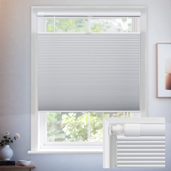 Keego No Drill Top Down Bottom Up Cellular Shades for Windows Blackout Cordless Blind Window Shades No Tool Honeycomb Blinds Shades for Home, Easy To Install, White, 48"W x 48"H