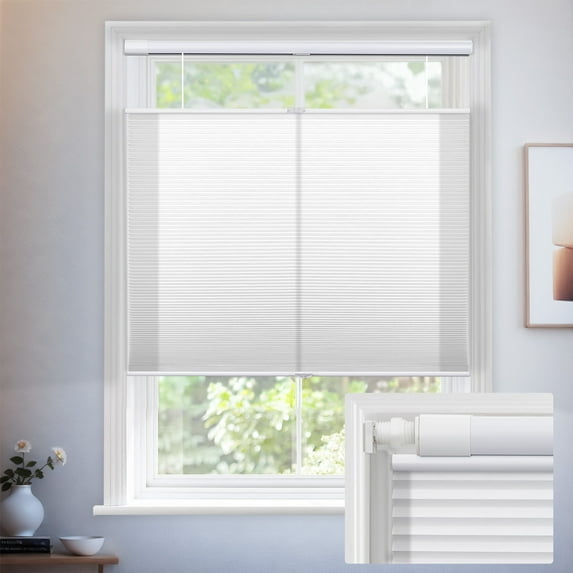 Keego No Drill Top Down Bottom Up Cellular Shades for Windows Light Filtering Cordless Blind Window Shades No Tool Honeycomb Blinds Shades for Home, Easy To Install, White, 31.5"W x 78"H