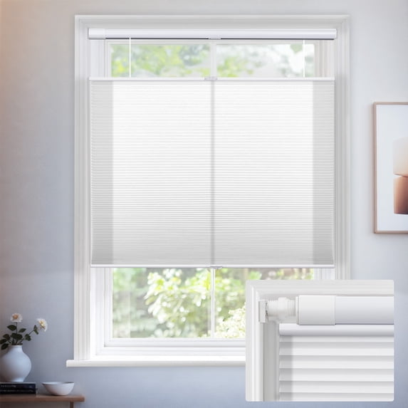 Keego No Drill Top Down Bottom Up Cellular Shades for Windows Light Filtering Cordless Blind Window Shades No Tool Honeycomb Blinds Shades for Home, Easy To Install, White, 36.75"W x 78"H