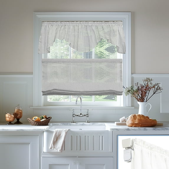 Keego No Drill Top Down Bottom Up Roman Shades for Windows Shades Light Filtering Cordless Roman Shades, Sheer Roman Window Blinds for Home (Gray, 37"W x 60"H)
