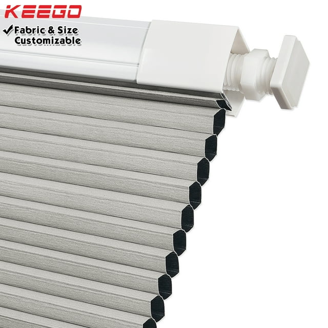 Keego No Drilling Cordless Cellular Shades Honeycomb Window Blinds Easy Installation Heat Insulating Noise Reducing Curtains Blackout Gray, 45.5"w x 66"h