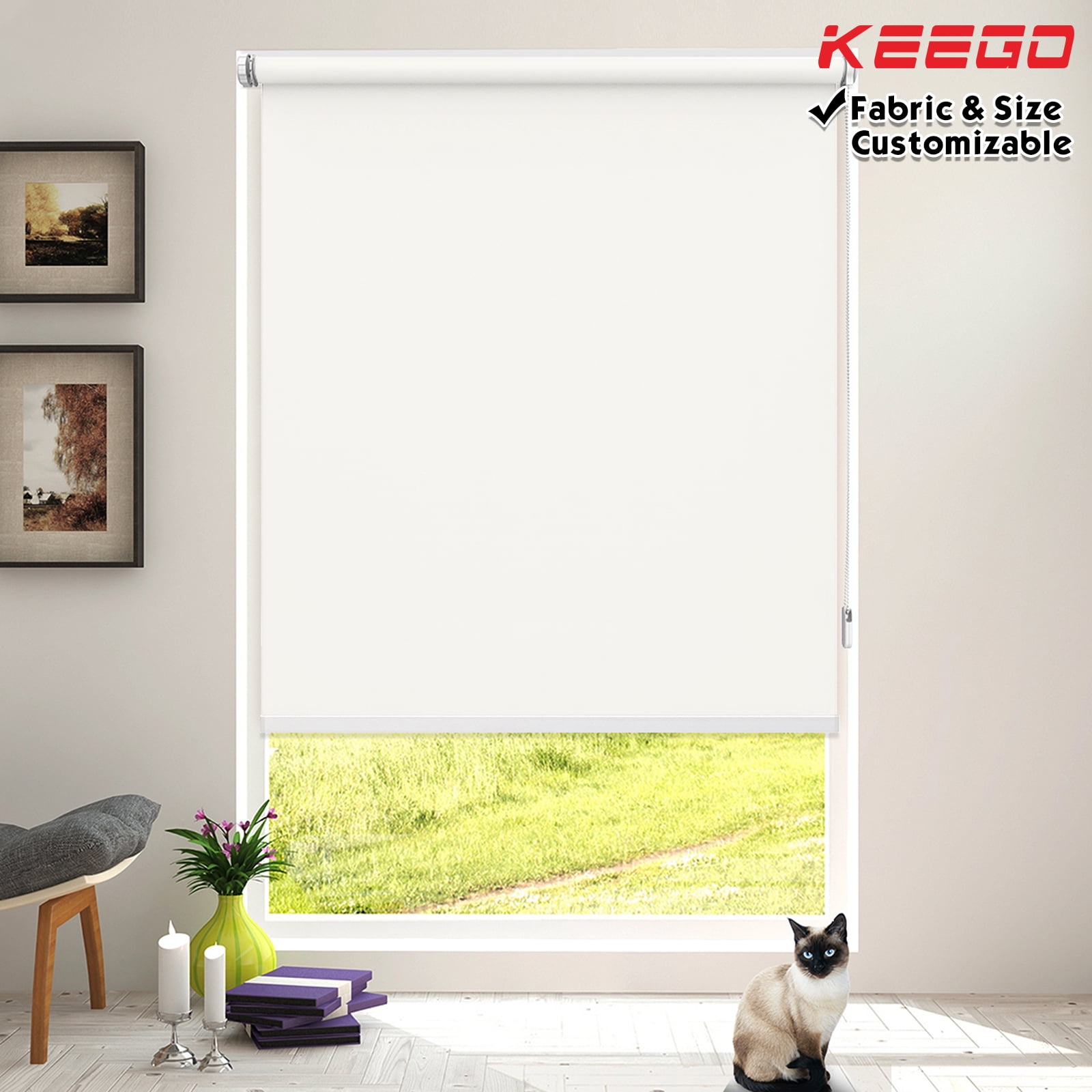 Keego No Drilling Roller Shades for Home Windows Shade UV Protection Blackout Privacy Customizable Color and Size White 29"W x 72"H