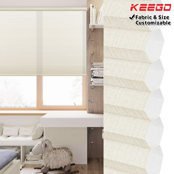 Keego Printed Cordless Celluar Shades Semi Blackout Honeycomb Window Blind Light Filtering Easy Install Beige Upper Case, Color001, 25"w x 36"h