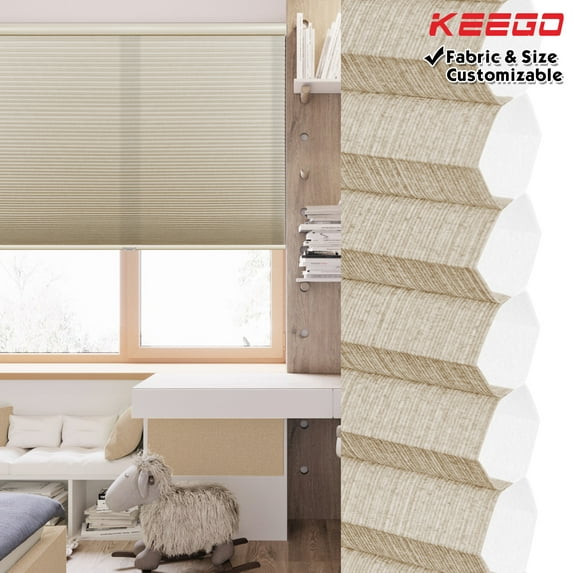 Keego Printed Cordless Celluar Shades Semi Blackout Honeycomb Window Blind Light Filtering Easy Install Beige Upper Case, Color002, 26"w x 48"h
