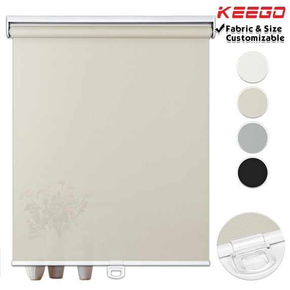 Keego Roller Shades Cordless for Home Windows Blinds Light Filtering Privacy Customizable Color and Size Beige 31"w x 64"h